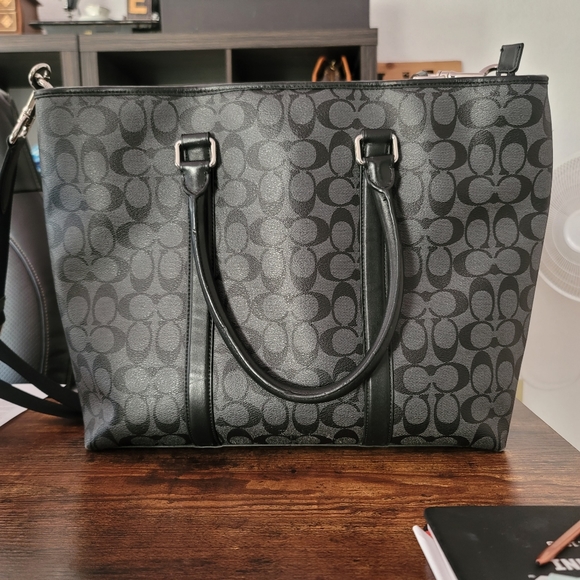 COACH black monogram Briefcase computer bag travel - Picture 4 of 17